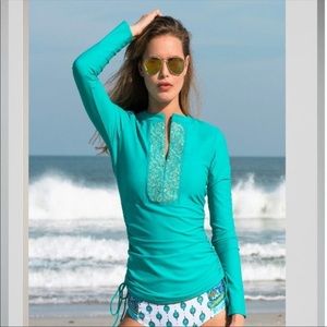 Cabana Life Aqua & Gold Rash Guard